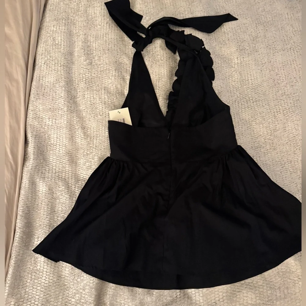 Kika Vargas Avril floral-appliqué cotton-poplin top black M NWT - Picture 3 of 5